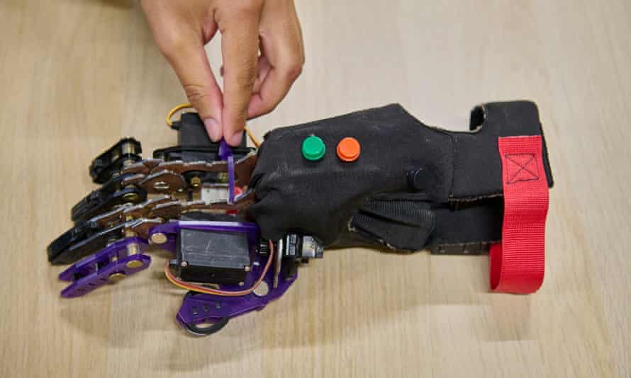 A prosthetic hand under construction