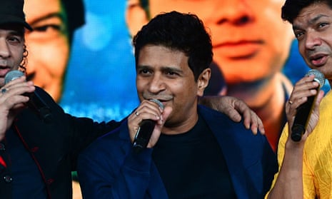 KK (centre) performs with Mohit Chauhan (left), and Shaan (right) at a concert in Mumbai in 2021.