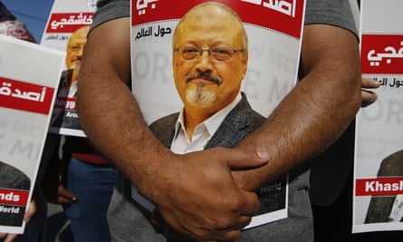 Protesters with posters of the Saudi journalist Jamal Khashoggi, near the Saudi consulate in Istanbul, in October 2020, marking the second anniversary of his death.