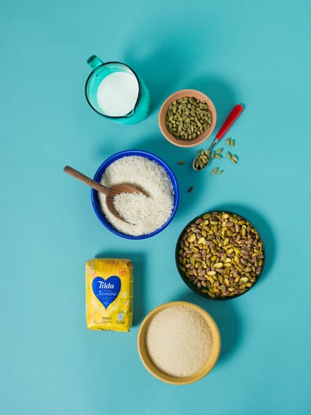 Overhead shot of ingredients including Tilda rice