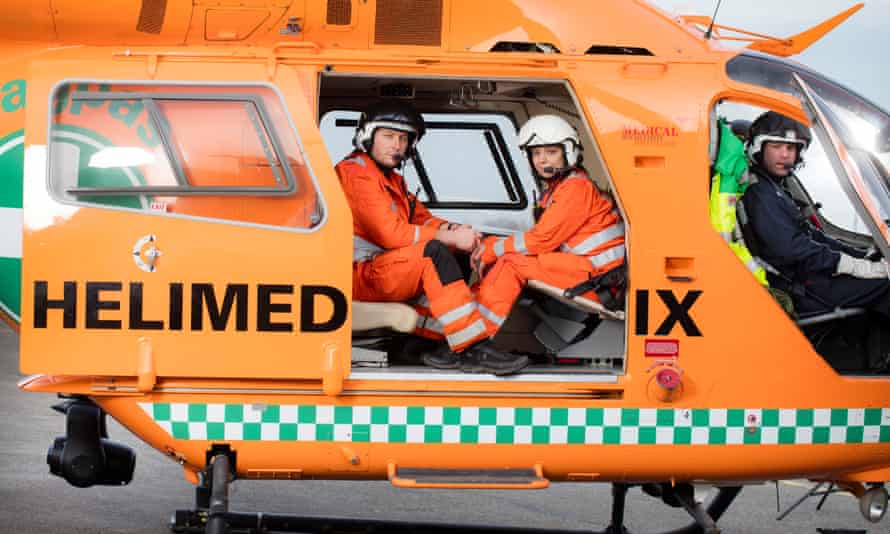 Dr Raluca Treacy, paramedic Chris Hawkins and Capt Richard Eastwood on board a Magpas air ambulance helicopter in Huntingdon.