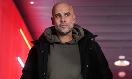 Pep Guardiola, Manager of Manchester City, arrives prior to the Premier League match against Arsenal.
