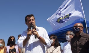Italy’s far-right leader Matteo Salvini addressing a crowd in the Puglia region on 29 August.