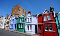 Different colour houses on a street in England