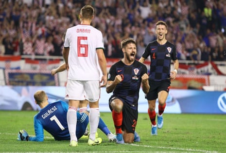 Petkovic celebrates scoring for Croatia.
