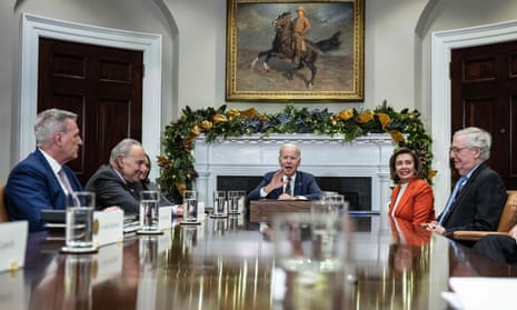 Joe Biden with congressional leaders at the White House on Tuesday.