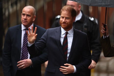 Prince Harry, Duke of Sussex arrives at court during a court case against Associated Newspapers Ltd at The Royal Courts of Justice on January 21, 2026 in London, England.