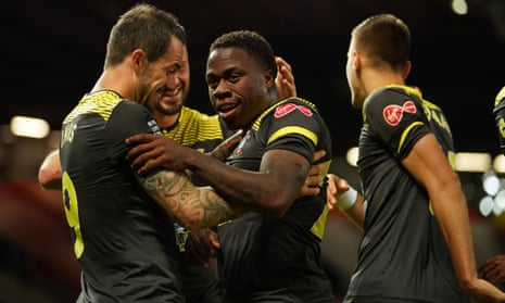 Southampton’s Michael Obafemi celebrates scoring the late equaliser.