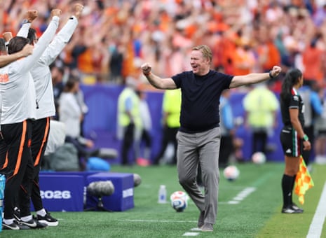 Ronald Koeman, Head Coach of Netherlands, celebrates after the team's second goal by Brian Brobbey