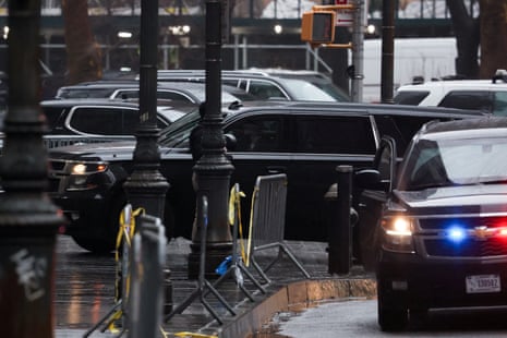 Vehicle carrying former US President Donald Trump drives outside Manhattan Federal Court.