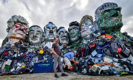 ‘Maybe our leaders will catch up’ … Joe Rush with Mount Recyclemore, a sculpture made from discarded electronics installed at the G7 summit. 