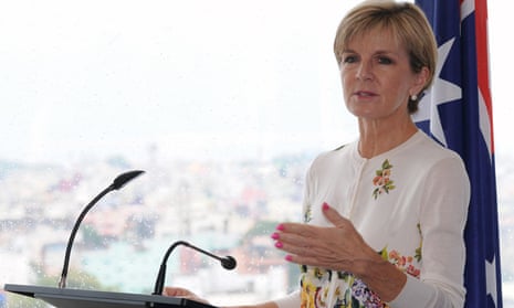 Foreign minister Julie Bishop speaks to the media in India prior to her trip to Iran