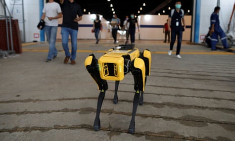 A Boston Dynamics robot is being used to enforce social distancing in Singapore parks and to deliver medicines there.