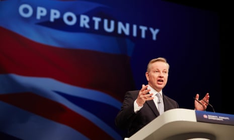 Justice secretary Michael Gove, pictured addressing the Tory conference in Manchester, circulated a cabinet memorandum on the human rights concerns of doing business with Saudi prison authorities.