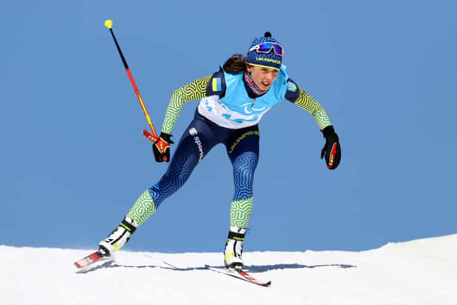 Iryna Bui of Ukraine during an official training session at Zhangjiakou National Biathlon Centre in China on Thursday