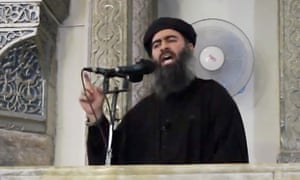 Abu Bakr al-Baghdadi in the Grand Mosque of al-Nuri in Mosul in July 2014