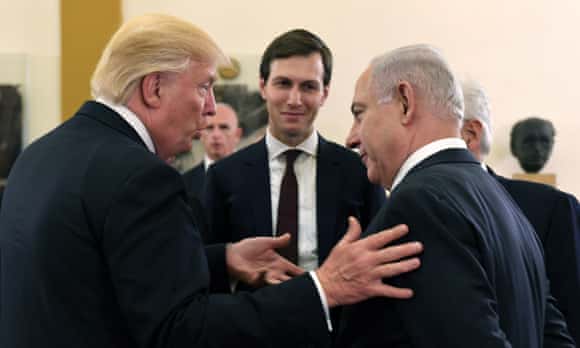 Donald Trump and his son-in-law Jared Kushner meet Israel prime minister Benjamin Netanyahu.