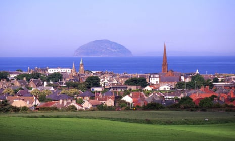 the town of Girvan, with Ailsa Craig out to sea