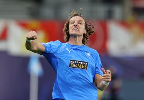 Pafos' David Luiz celebrates scoring their first goal.