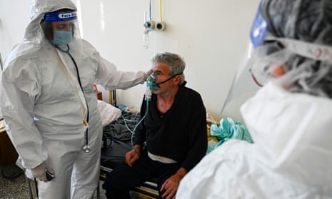 A doctor examines a Covid-19 patient at a hospital in Kjustendil, Bulgaria, on Tuesday.