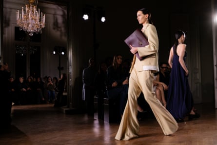 Model on the runway at Victoria Beckham RTW autumn/winter 2024 as part of Paris fashion week.