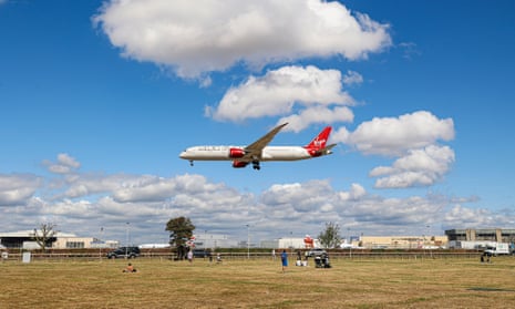 A Virgin Atlantic Airways Boeing 787 Dreamliner lands at Heathrow. Tuesday’s flight to New York will use alternative greener fuel.