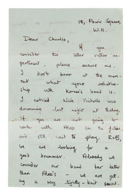 The first page of Brian Jones letter to Charlies Watts.