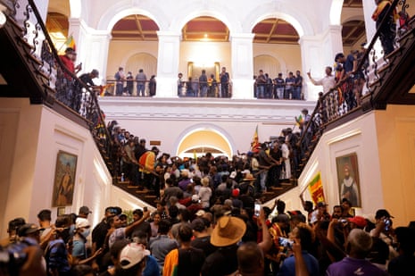 Demonstrators in Sri Lanka protest inside the President’s House in Colombo on 9 July after president Gotabaya Rajapaksa fled amid the country’s economic crisis.