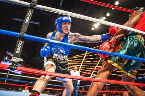 Reese Mistretta, left, lands a punch on Ali Conde during Thursday’s fight at the Theater at Madison Square Garden.