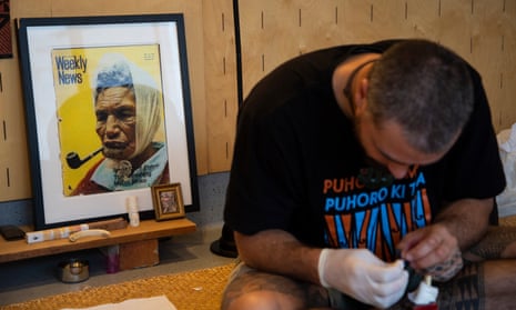 Mokonui-ā-rangi Smith, who works out of his studio in west Auckland, New Zealand, prepares his uhi or chisels prior to creating a traditional Māori tattoo. 
