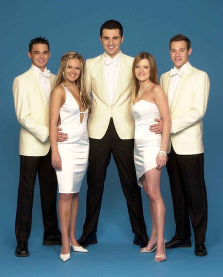 The Popl Idol finalists of 2002. From left: Gareth Gates, Zoe Birkett, Darius Campbell Danesh, Hayley Evetts and Will Young.