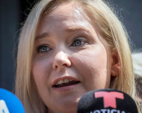 Virginia Roberts Giuffre speaks during a news conference outside a Manhattan court in New York, 27 August 2019.