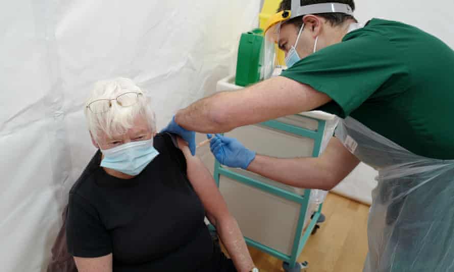 A elderly lady gets her vaccine in Cornwall.