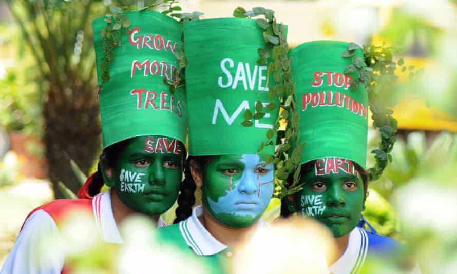 Indian girls on the eve of World Earth Day at a school in Patiala in 2015.