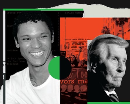 collage of Rovier Carrington, Sumner Redstone and #MeToo protesters