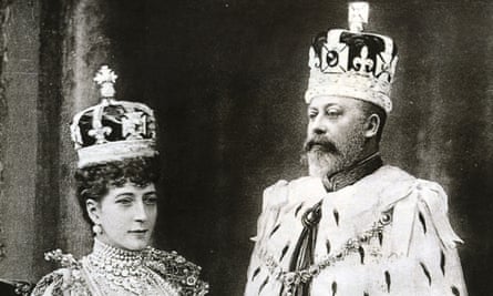 King Edward VII and Queen Alexandra in their coronation robes in 1902.