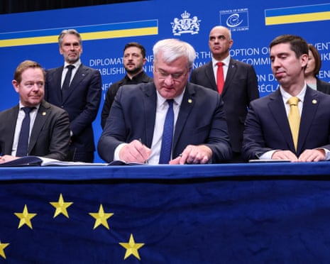 European leaders sign treaty establishing Ukraine war damages body – as it happened | Ukraine | The Guardian