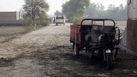 A burnt-out vehicle