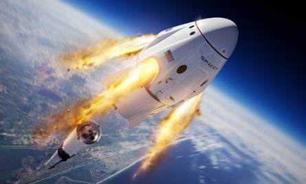An illustration shows the Crew Dragon capsule and Falcon 9 rocket.