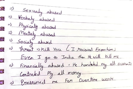 The letter Brella’s sister said she wrote detailing the abuse she faced from her husband