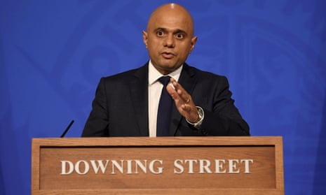 Sajid Javid speaks during a coronavirus media briefing in Downing Street, London.