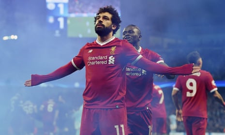 Mohamed Salah celebrates as Liverpool beat Manchester City for the third time this season.