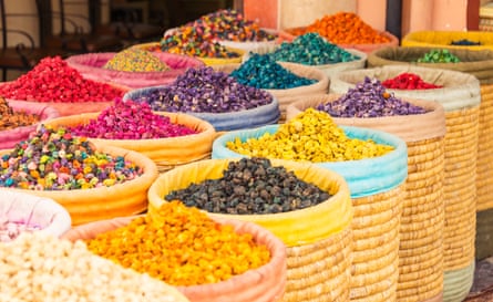 Colourful souks in Marrakesh, Morocco.