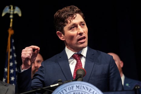 Minneapolis Mayor Jacob Frey speaks at a press conference earlier this month.
