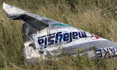 Part of the wreckage at the main crash site of flight MH17 in July 2014