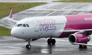 A Wizz Air Airbus A320 from Sofia taxis to a gate after landing at London Luton Airport.