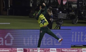 Pakistan’s Fakhar Zaman takes a catch to dismiss England’s Dawid Malan.