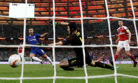 Eden Hazard scores his second, and Chelsea’s fourth, to seal success in Baku.
