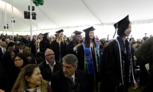 Wellesley students walk in to see Clinton deliver her address.