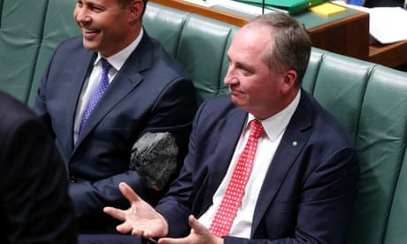 Barnaby Joyce plays catch with a lump of coal in the House of Representatives